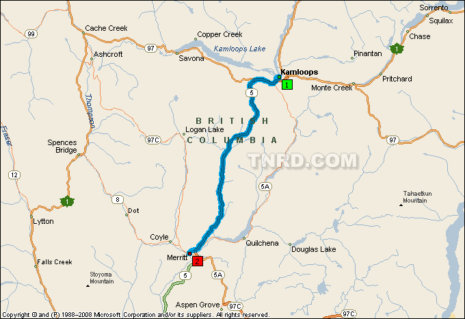 Kamloops to Merritt Map